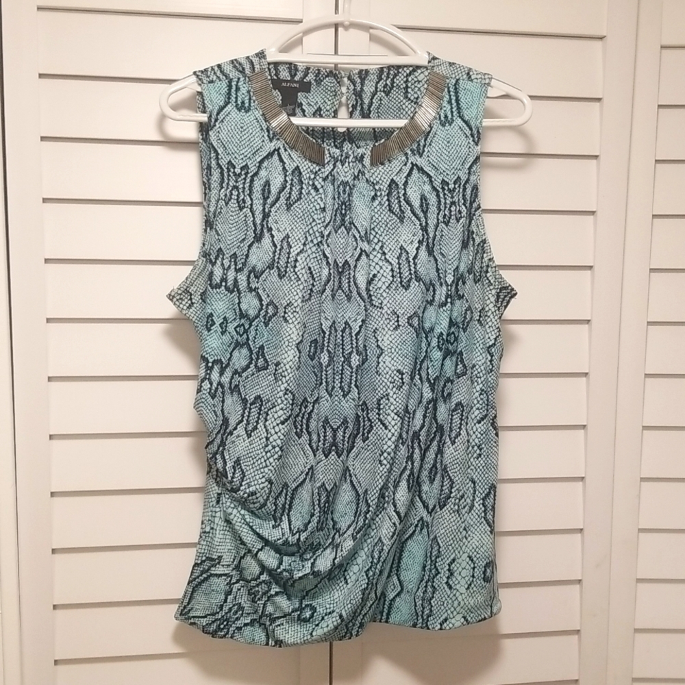 Alfani Women's Top Sleeveless Animal Print Metalic Neckline size L